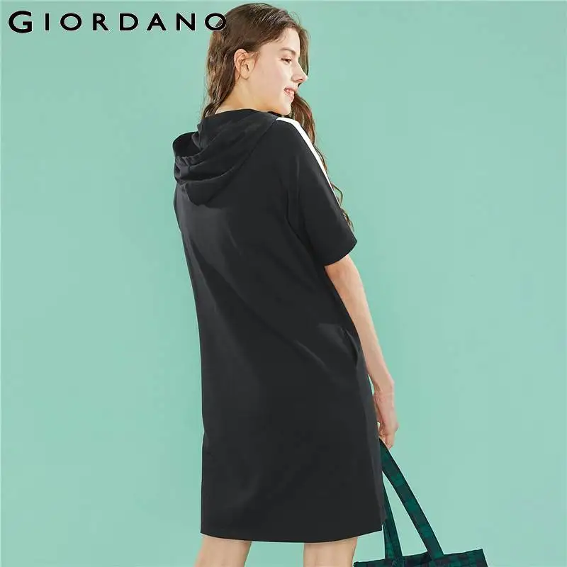 Giordano женское платье с капюшоном из 100% хлопка вышитым номером коротким рукавом на