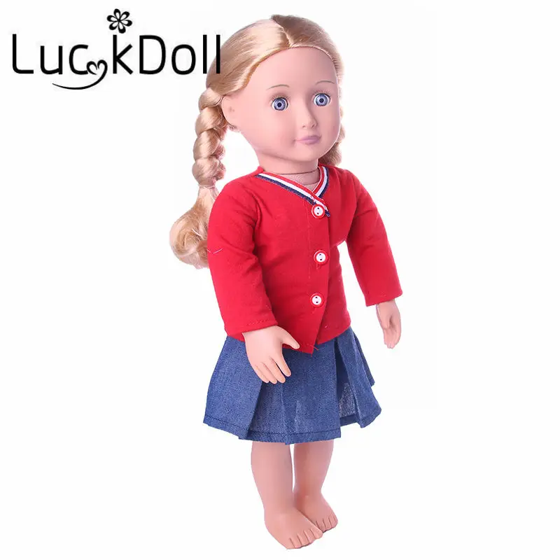 LUCKDOLL красная рубашка на пуговицах и джинсовая юбка размер 18 дюймов американский