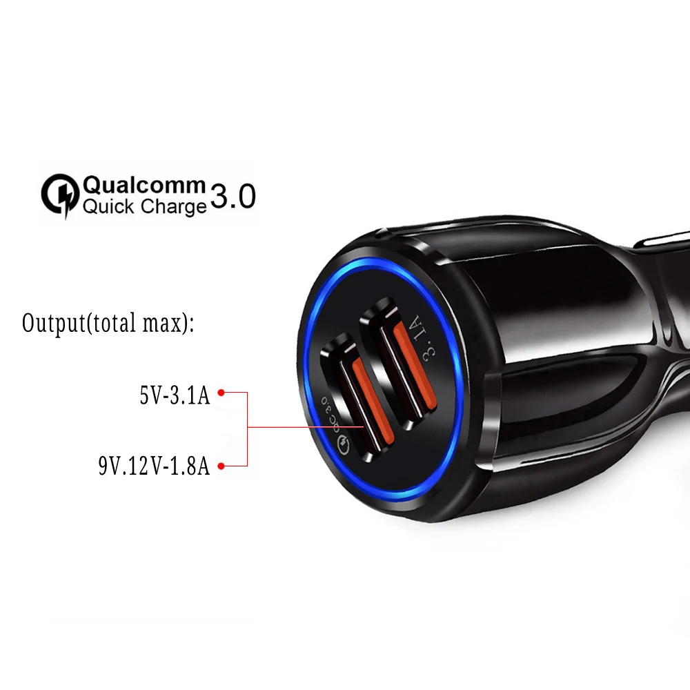 Автомобильное зарядное устройство TORTOYO QC3.0 с двумя портами USB, 2 порта, 5 В, 3,1 А, быстрая зарядка, Автоматическая быстрая зарядка, Зарядка телефона для iPhone, samsung, huawei, Xiaomi