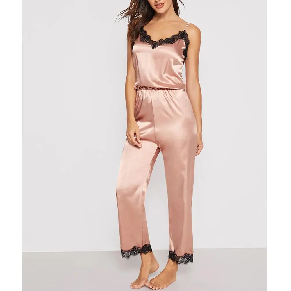 Yfashion Женская Сексуальная атласная Шелковая пижама набор летняя мягкая Пижама