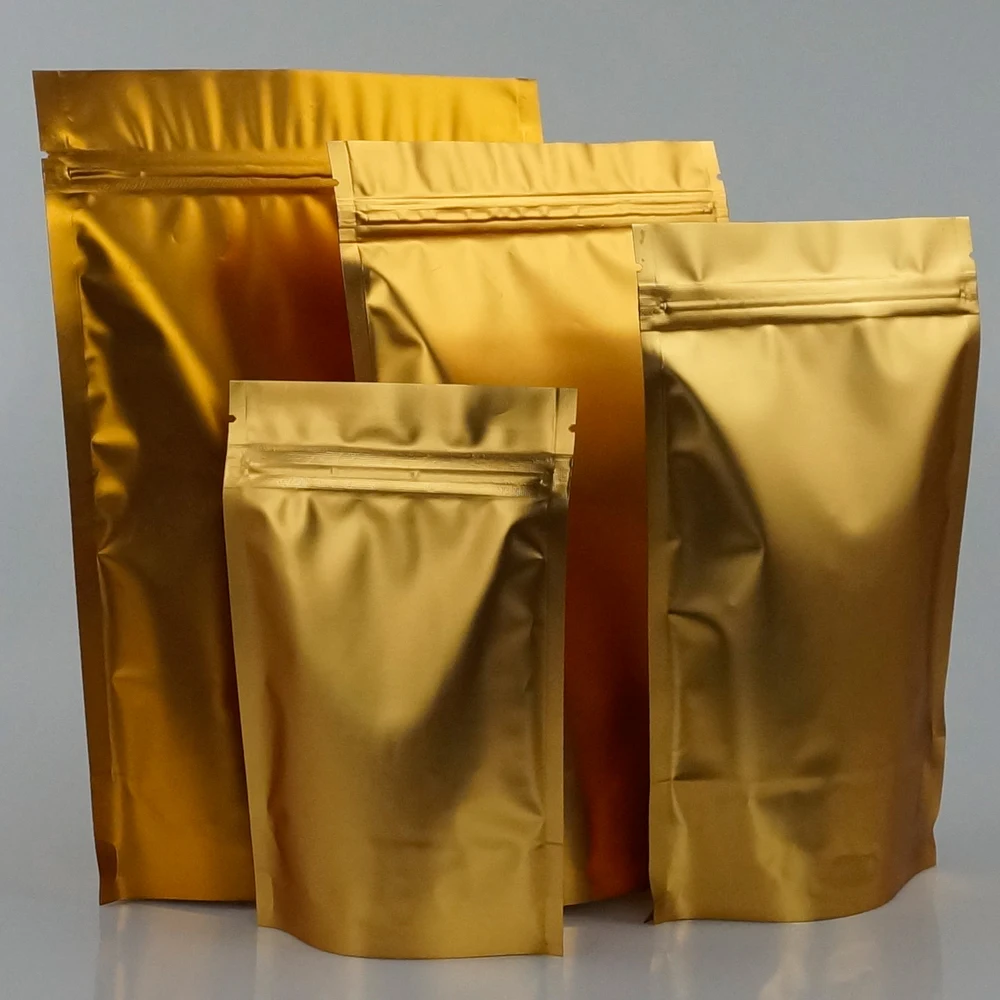100 шт./лот 14*22 см подставка матовая Золотая Алюминиевая фольга ziplock