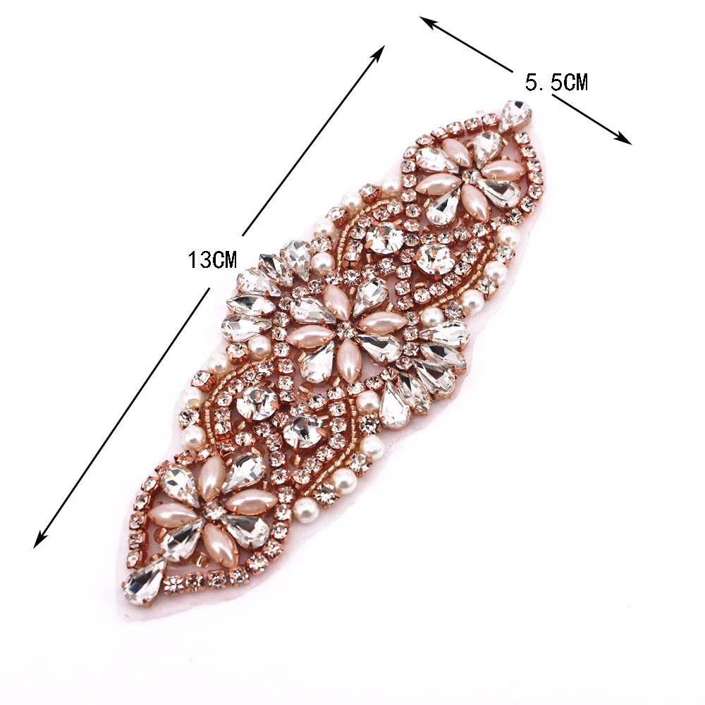 1 Pcs Handmade Iron On Patch Motif Applique Bridal DIY Rose Gold Crystal Rhinestones Appliques For Gown Sash Accessory | Свадьбы и