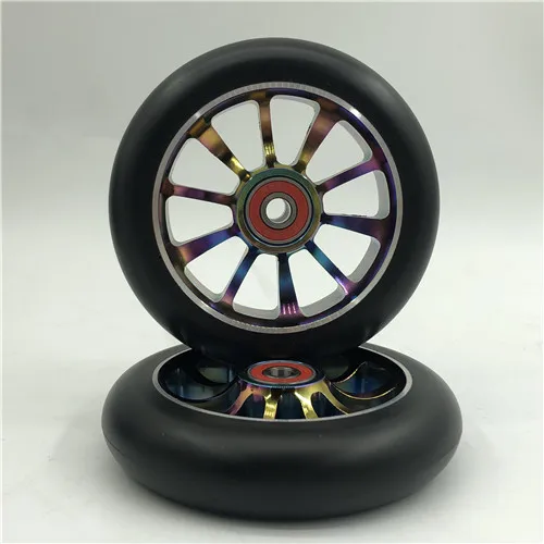 Multicolor 110mm T 2 шт. 110 мм колеса для трюкового скутера с высокой эластичностью PU Алюминиевый сплав ступицы 608 ABEC-9 подшипники роликовые коньки колеса 88A аксессуары - Цвет: Multicolor 110mm T