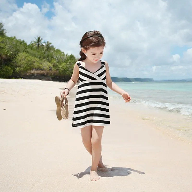 2019 летнее платье в полоску для девочек модные платья с открытой спиной маленьких