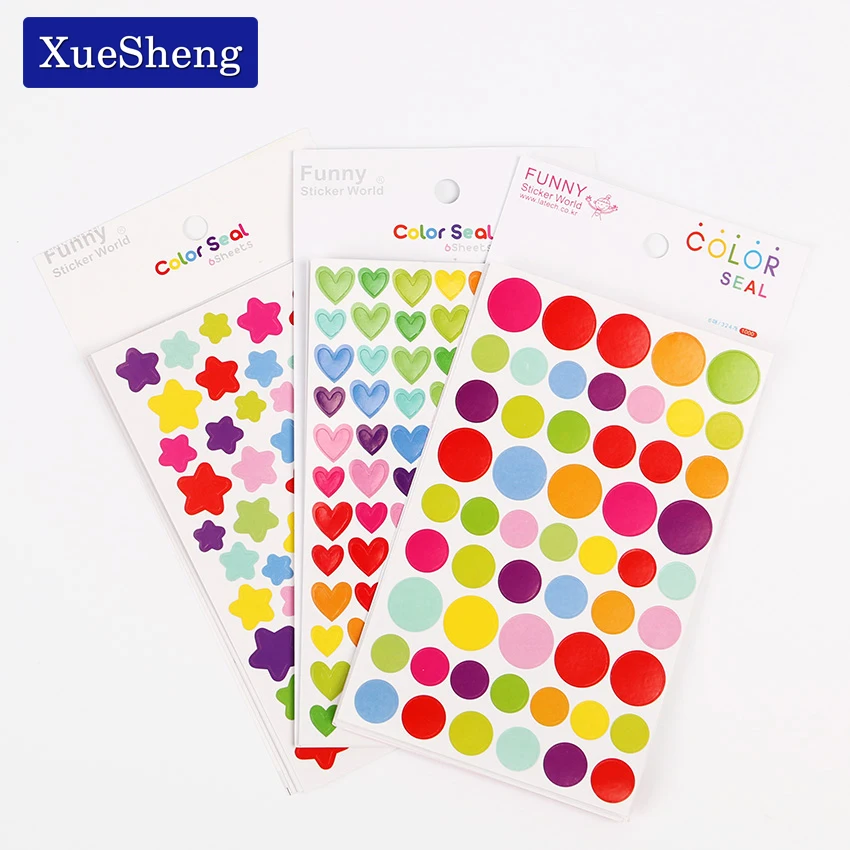 

6PCS/Bag Heart Star Paper Sticker DIY Photo Album Decoration Sticker Scrapbooking Diary Kawaii Stationery Sticker For Girls