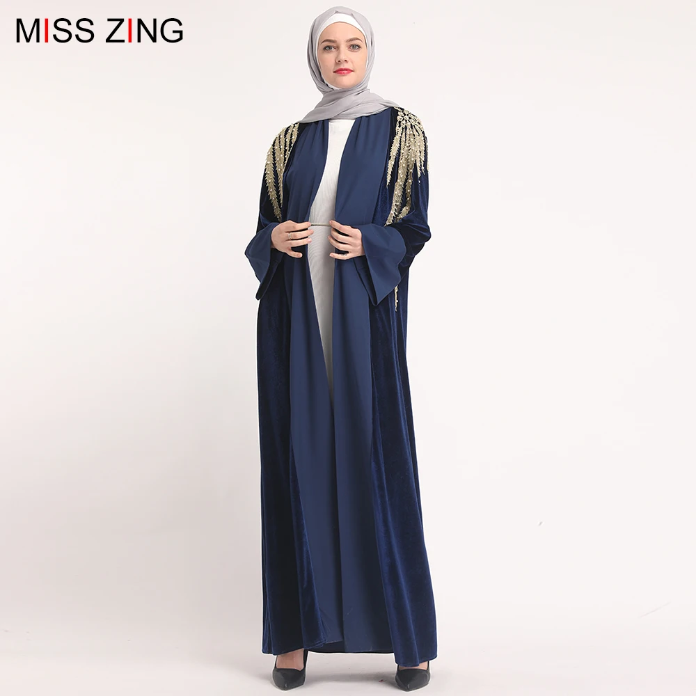 Miss Zing мусульманское Абая вышивка Новое платье сетка кардиган Туника кимоно