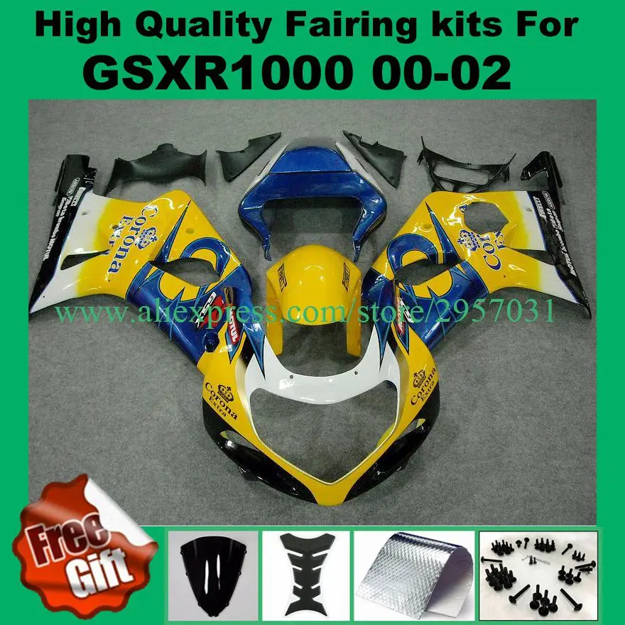 

100%Fit Injection fairings for SUZUKI K1 K2 GSXR1000 00 01 02 GSX-R1000 2000 2001 2002 Fairing kit +GIFTS