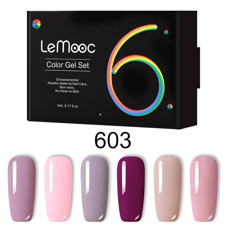 6 Colors Set 1 LEMOOC, 5 мл, УФ-гель,, Новое поступление, Типсы для нейл-арта, 180 чистый цвет ногтей, маникюр, отмачивается, сделай сам, краска, гель, чернила, УФ-гель для ногтей - Цвет: 6 Colors Set 1