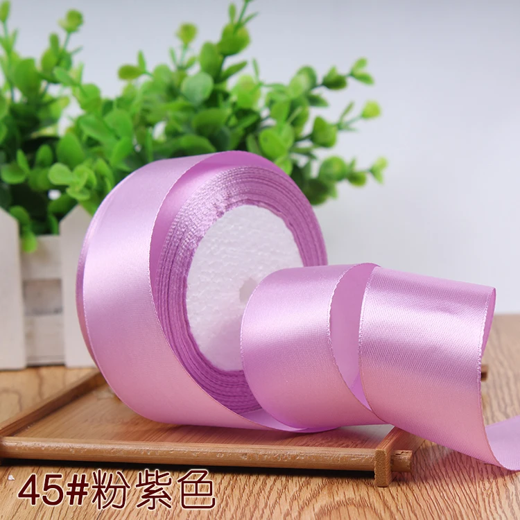 pink purple 25 ярдов 6/10/15/20/25/40/50 мм атласными лентами DIY искусственный шелк розы Ремесла поставок швейной фурнитуры Скрапбукинг Материал - Цвет: pink purple