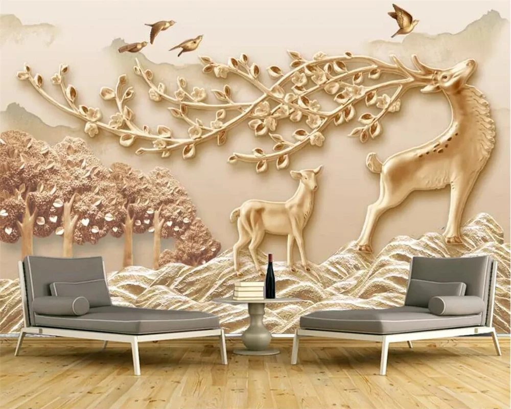 

Beibehang Custom wallpaper HD embossed forest sika deer TV background wall muras living room bedroom decoration 3d wallpaper