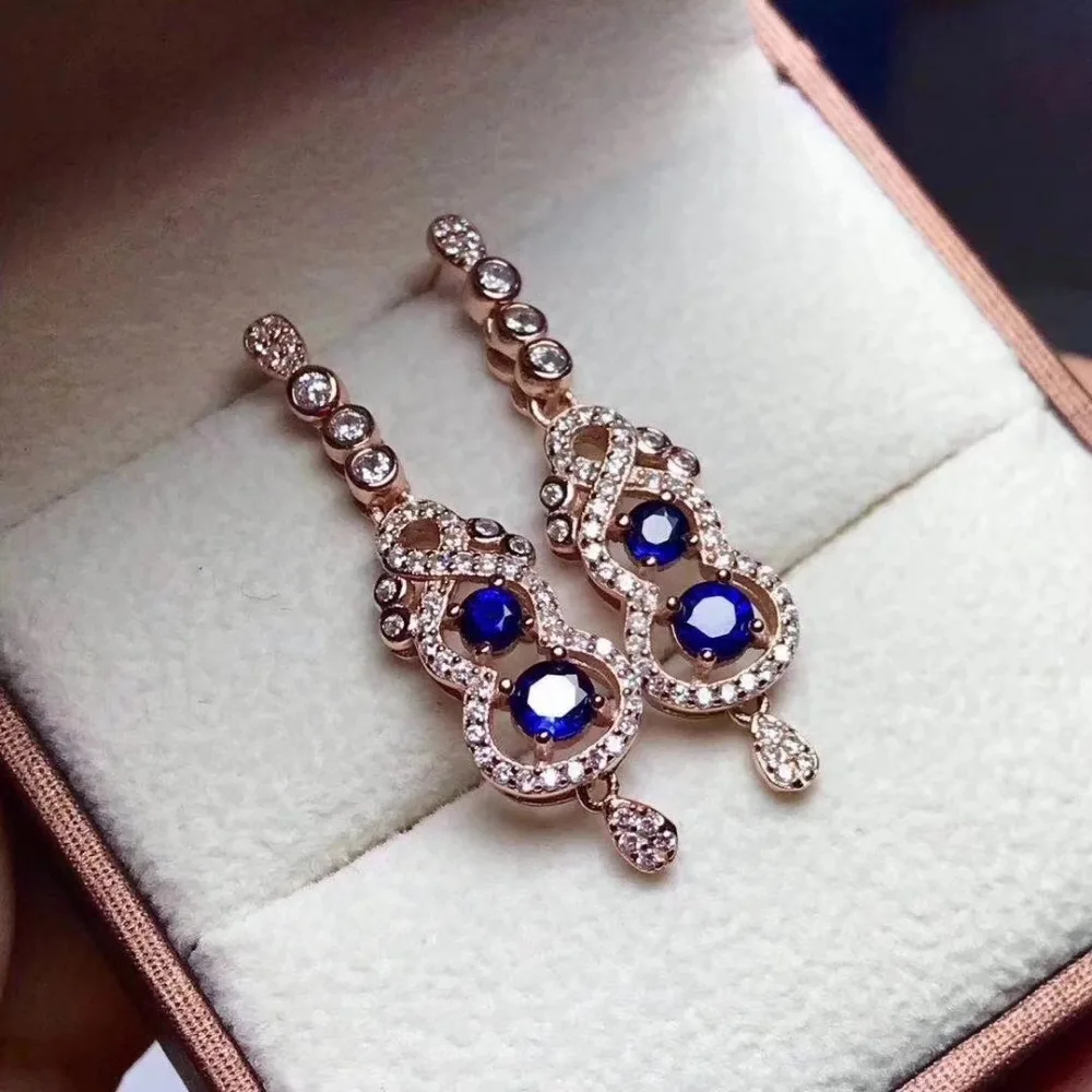 Верность натуральный 4/3 мм Шри-Ланка Сапфир Серьги-капли s925 серебро тыквы