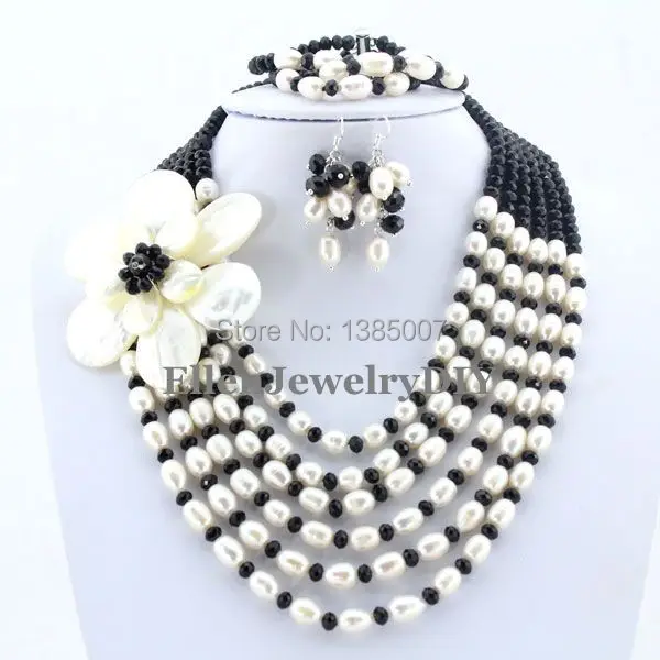 

Latest Design 6 Rows Freshwater Pearl Jewelry Set Pearl Necklace Wedding Gift Crystal Necklace Wedding Gift Bridesmaid Necklace