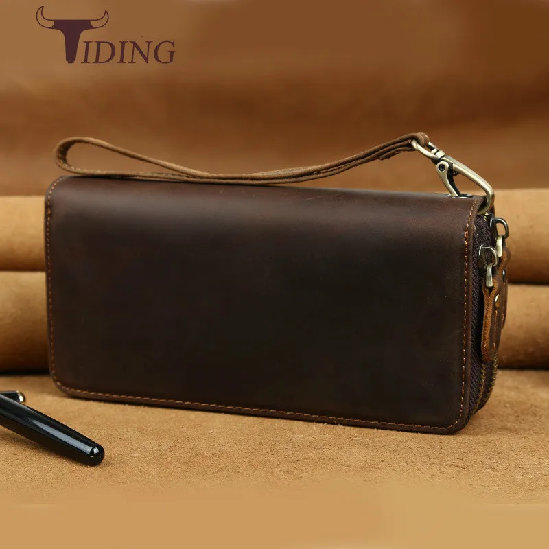 Tiding высококачественный мужской длинный кошелек из яловой кожи с двойной молнией