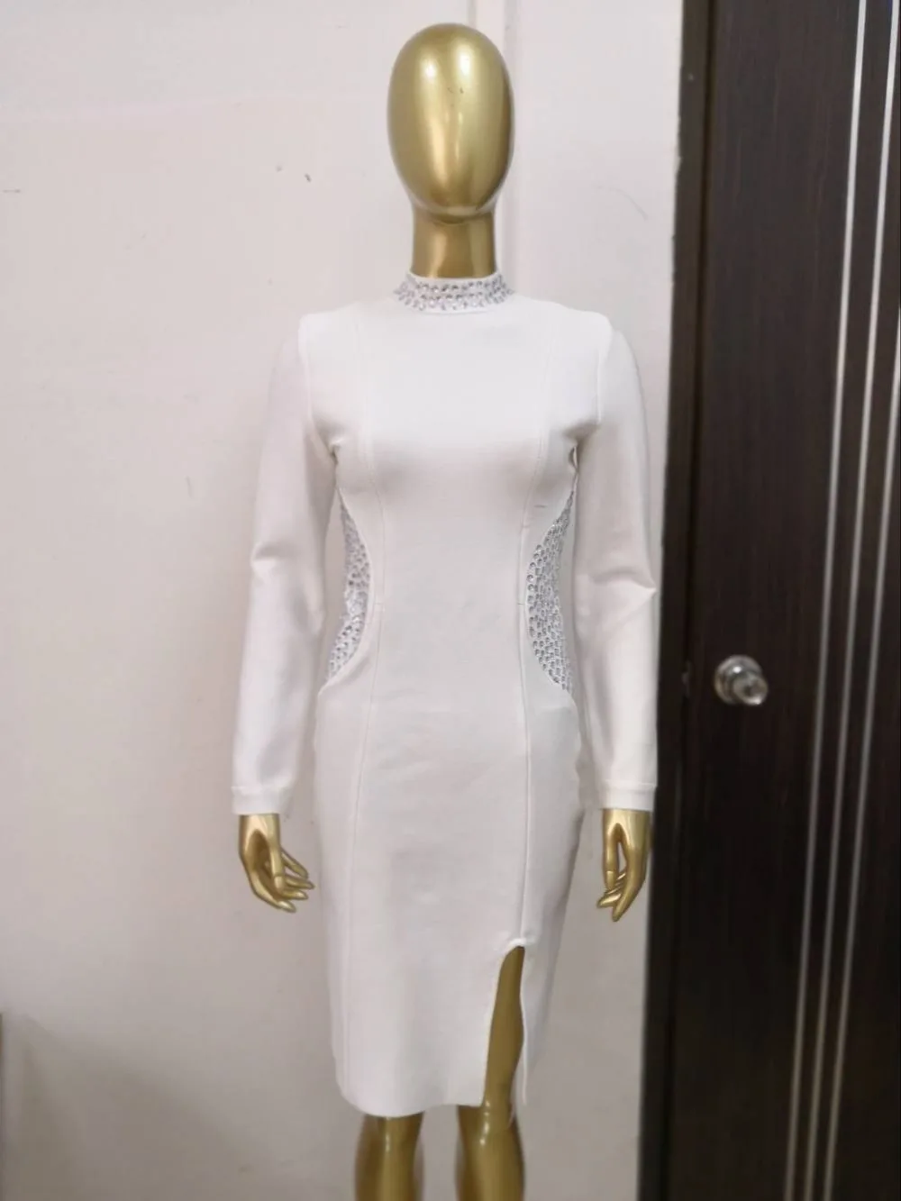 Зимние модные пикантные водолазка Бисер белый платье повязки 2018 знаменитости