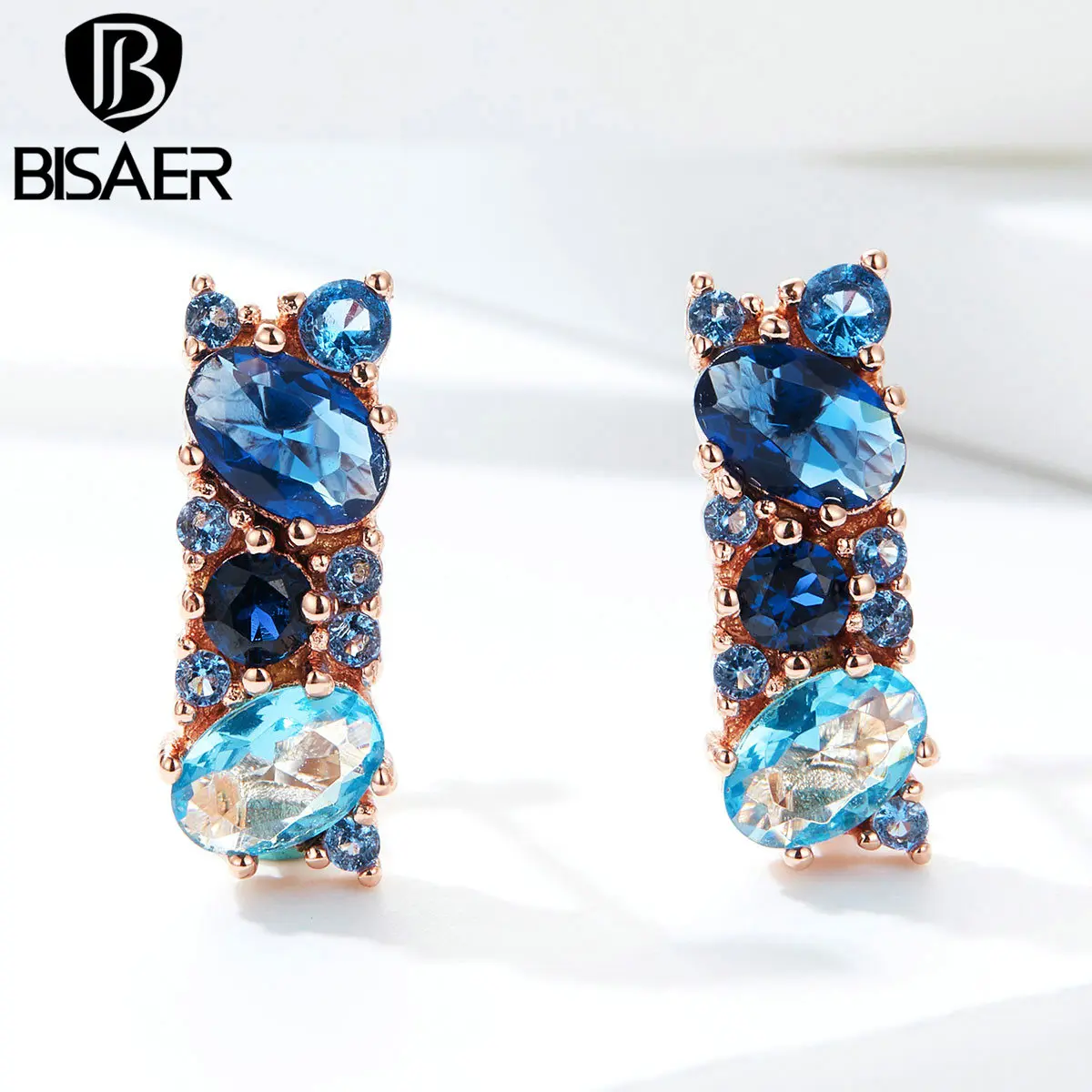 Женские серьги гвоздики BISAER простые геометрические серебристого цвета с