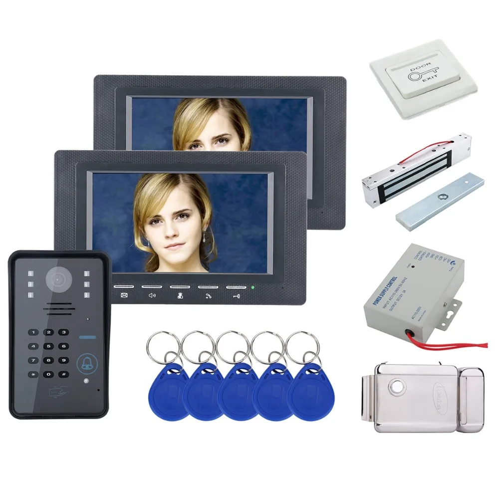 Home Security 7 inch 2 Monitor RFID Password Video Door Phone Intercom Doorbell With IR Camera Access Control System+Locks | Безопасность