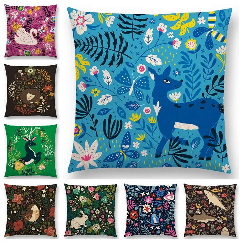 Милые маленькие животные цветочный узор птица Ежик олень Лебедь кролик красивые