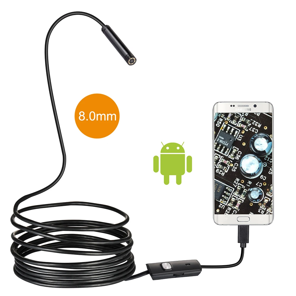 1/2/3/5M Cable 8MM USB Endoscope Camera 2MP Waterproof USB Wire Snake Tube Inspection Borescope For OTG Android Phone (720P)