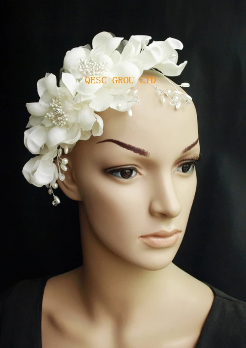 Новый головной убор цвета слоновой кости с бусинами стразами и жемчугом
