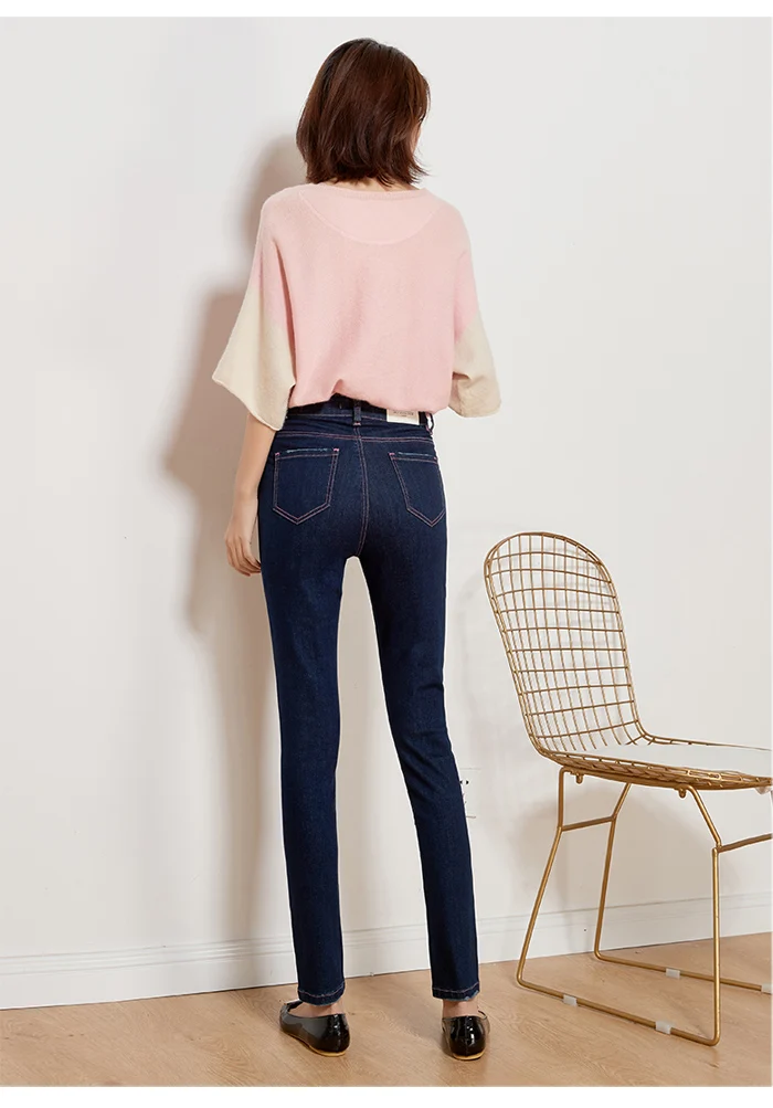 LEIJIJEANS Осенние повседневные джинсы с высокой талией темно-синие флисовые джинсы больших размеров 50-120 кг удобные обтягивающие джинсы-карандаш для женщин 7254