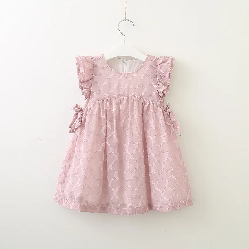 pink Hurave/Повседневная кружевная однотонная сетчатая одежда для маленьких девочек; Детские платья на завязках; детское платье без рукавов с вырезом лодочкой - Цвет: pink
