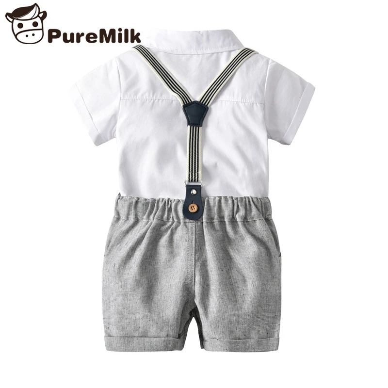 Одежда для маленьких джентльменов короткая рубашка с накладным бантом Модная