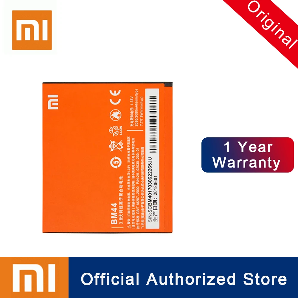 Оригинальный сменный аккумулятор Xiao Mi BM44 для Xiaomi 2A Redmi 1S 2 большой емкости 2080 мАч