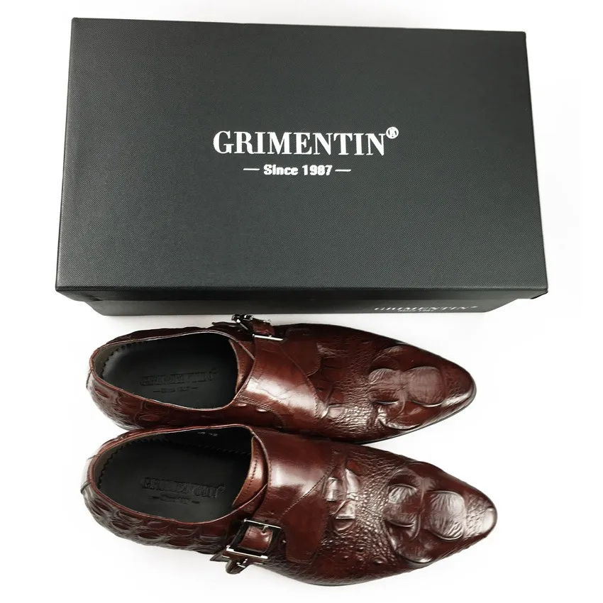 GRIMENTIN/итальянские Модные Мужские модельные туфли с пряжкой; цвет черный, коричневый; дизайнерская мужская обувь из натуральной кожи; свадебные туфли в деловом стиле