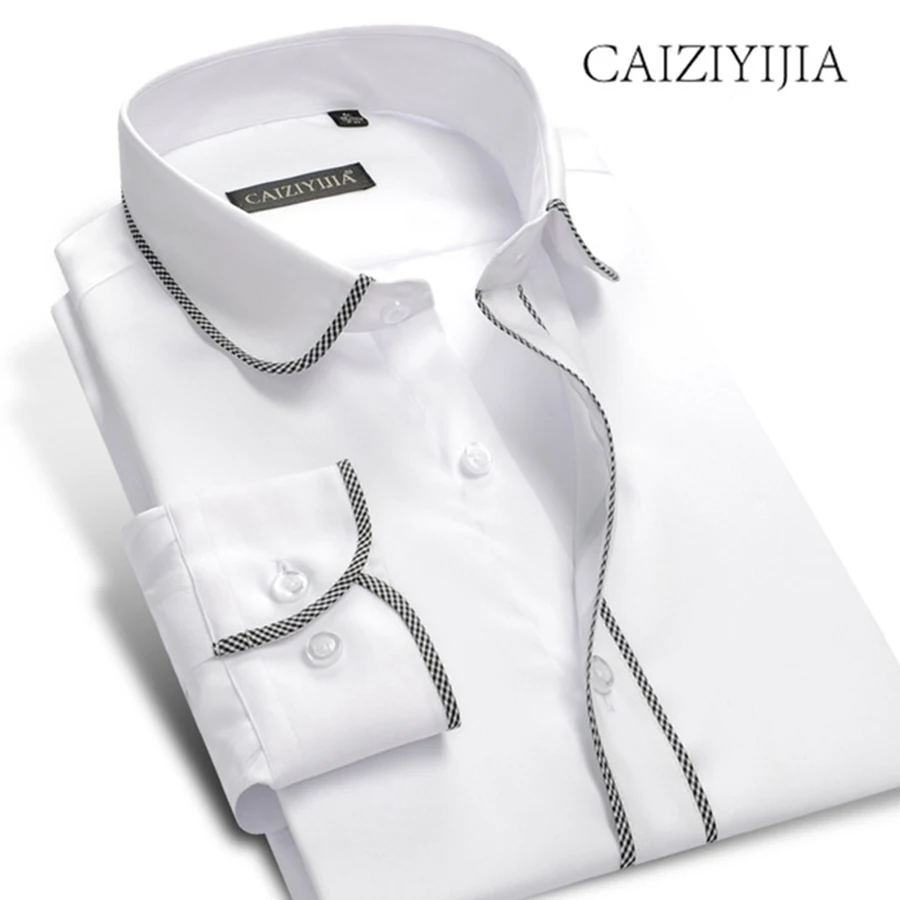 CAIZIYIJIA горячая Распродажа 100% хлопок мужская рубашка однотонная с длинным рукавом