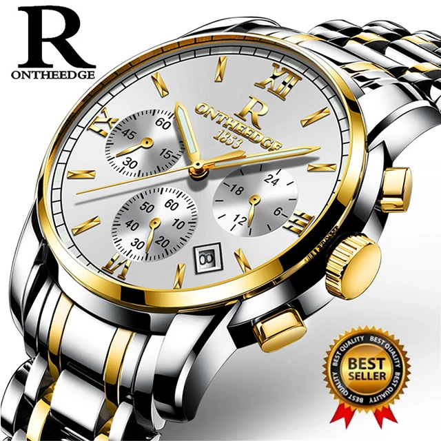 RONTHEEDGE кварцевые часы Нержавеющая сталь Авто Дата Хронограф Роскошные Бизнес