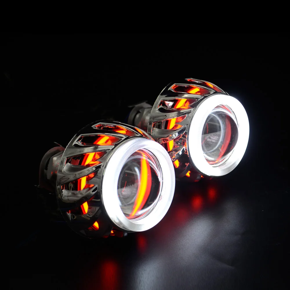 2,0 дюйма линзы проектора bi xenon пожарное колесо DRL Двойной Ангел глаз кожухи маска 35 Вт ксеноновый комплект H1 H4 H7 мотоцикл фара Модифицированная