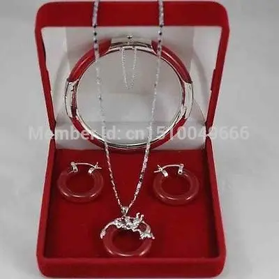 

Hot sale >>>Real natural jade pendant necklace earring bracelet set +NO box