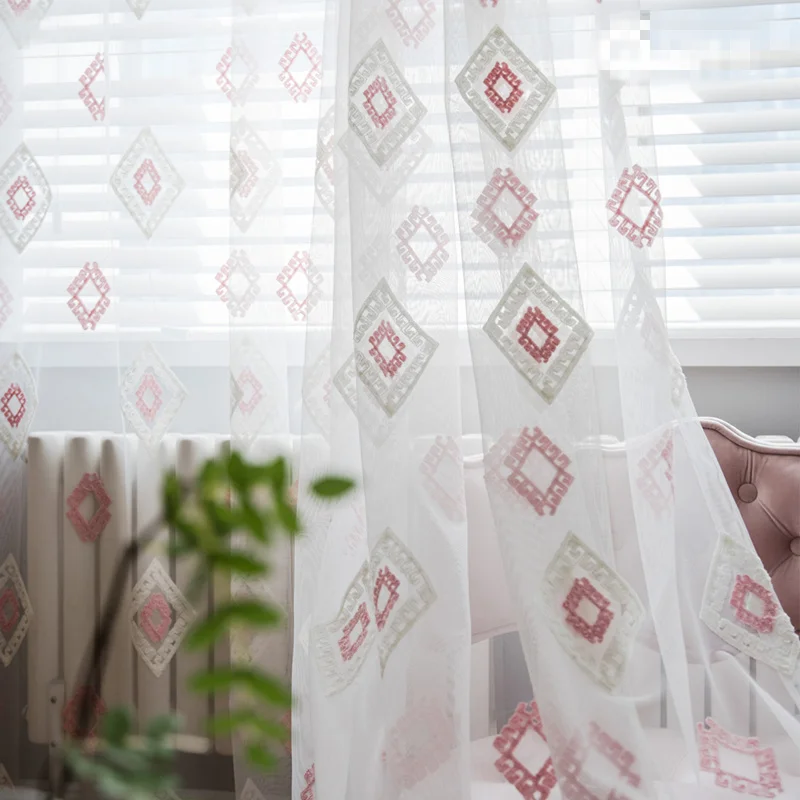 

Custom curtains Simple Nordic gray pink Colorblock diamond cotton livingroom bedroom window cloth blackout curtain yarn M390