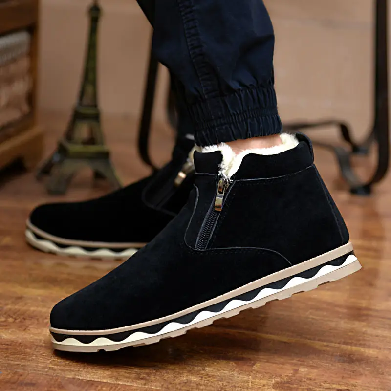Мужская повседневная обувь из хлопка теплая замшевая на меху с двумя молниями