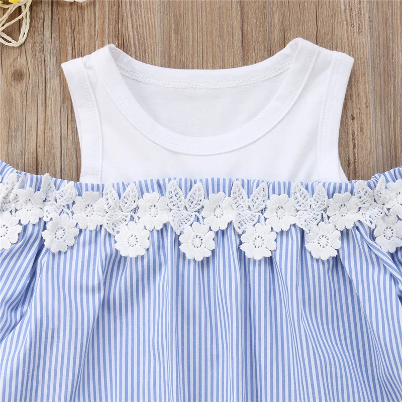 Spring Autumn Kid Girls Dress 2018 Casual Lace Flower Patchwork Off-shoulder Striped Dresses Children Long Sleeve Princess | Детская
