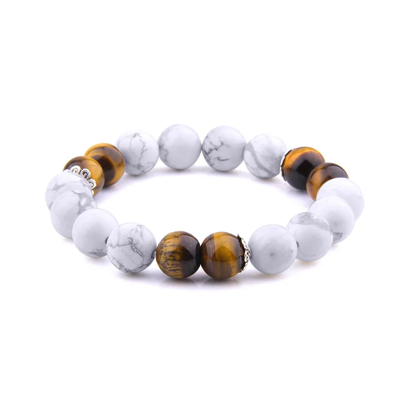 10mm White Pine Tiger Eye Bracelets For Women Men Nature Agates Spotted stone Beads Bracelet Friendship Silver Charm | Украшения и