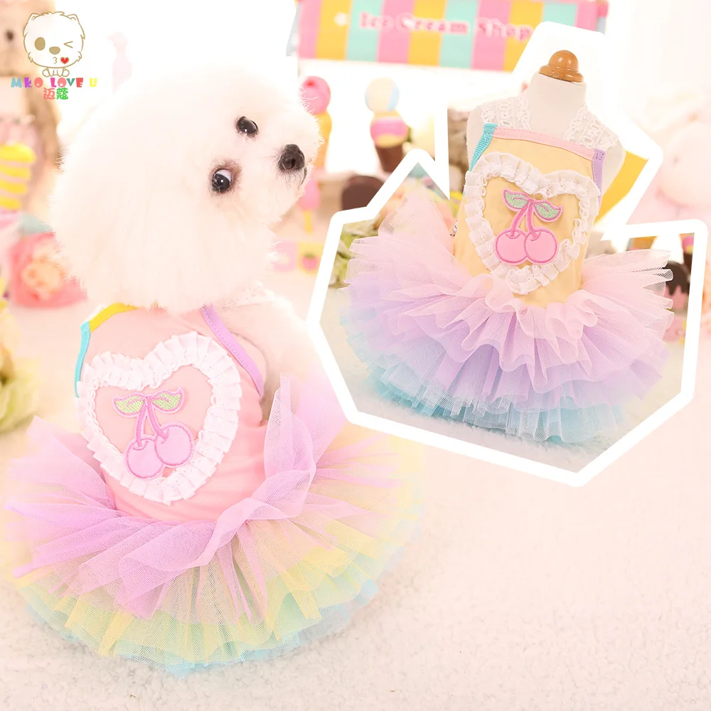 MKO 2018 вишня любовь хлопок летом собака платье Cachorro одежда собаки Vestidos Roupas Para юбка
