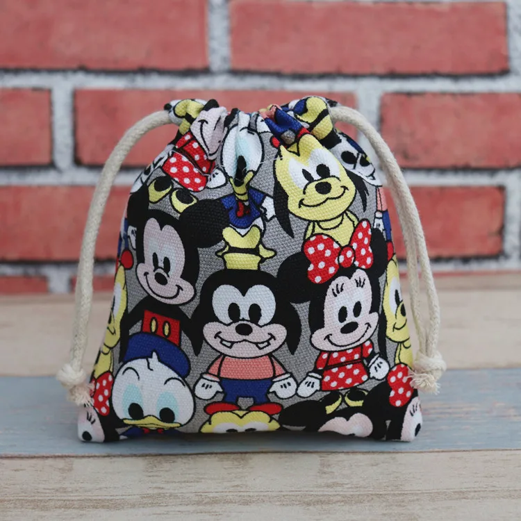 17x20 см disney Холщовая Сумка с Микки Маусом на шнурке милый кошелек для монет сумка для хранения мобильного телефона с завязками