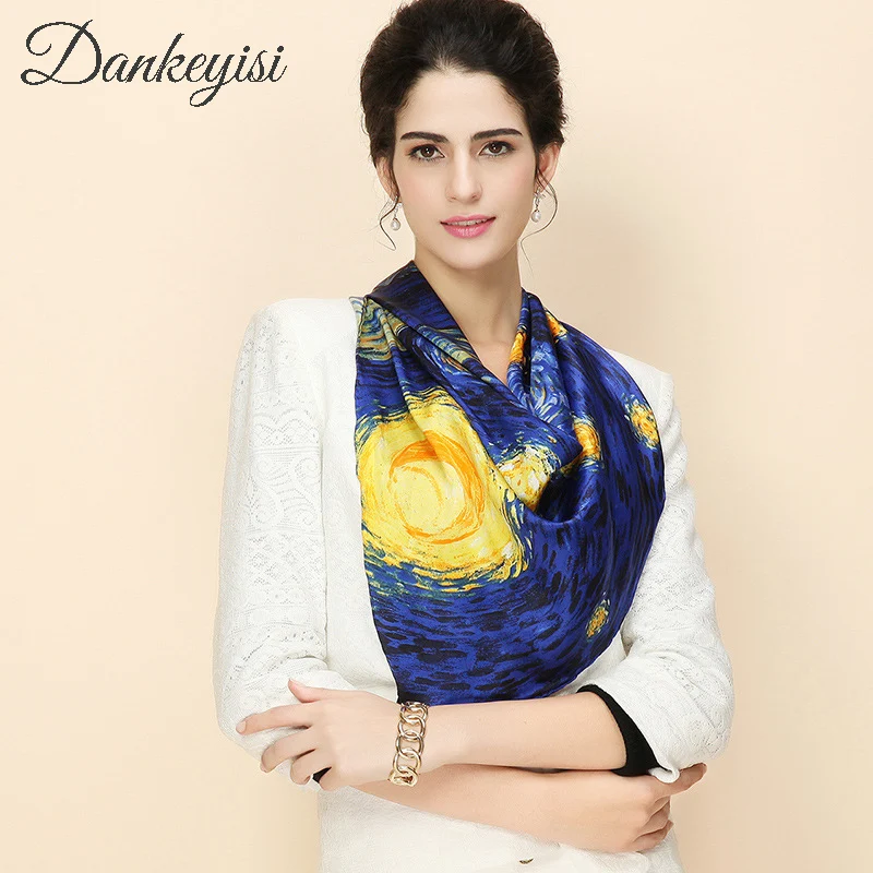 Женский платок DANKEYISI Foulard квадратные банданы шарф из 100% шелка с принтом брендовый