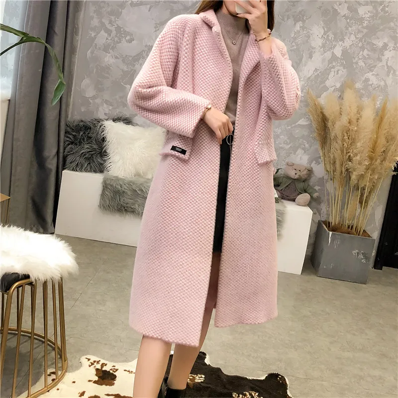 Kemixiaoxuan, Новое поступление, v-образный вырез, длинный рукав, в клетку, повседневные кардиганы, Свободное пальто, женское, вязанное, открытая строчка, для женщин