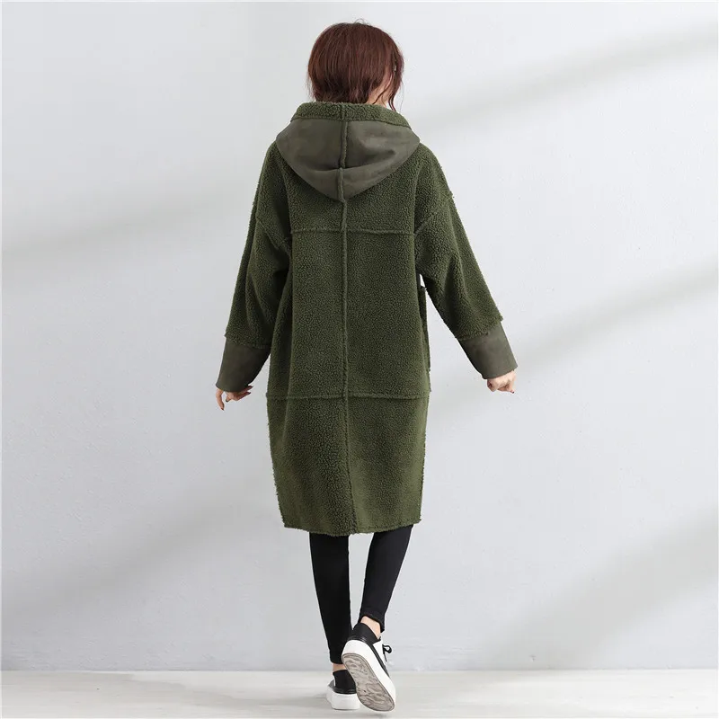 

Wowen wool coat winter jacket female lamb hair jacket women hooded loose overcoat wool coat thick section women wool coat