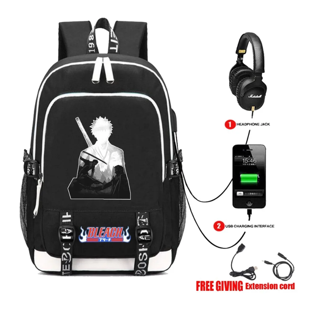USB зарядка Многофункциональный рюкзак аниме Bleach школьный Колледж сумка для