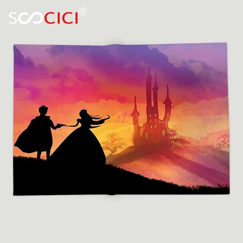 Prezzo Personalizzato Morbido Pile Rimessa Laterale Coperta Fantasy Silhouette Di Principe E La Principessa Magico Castello Di Favola Dream Girls Immagine