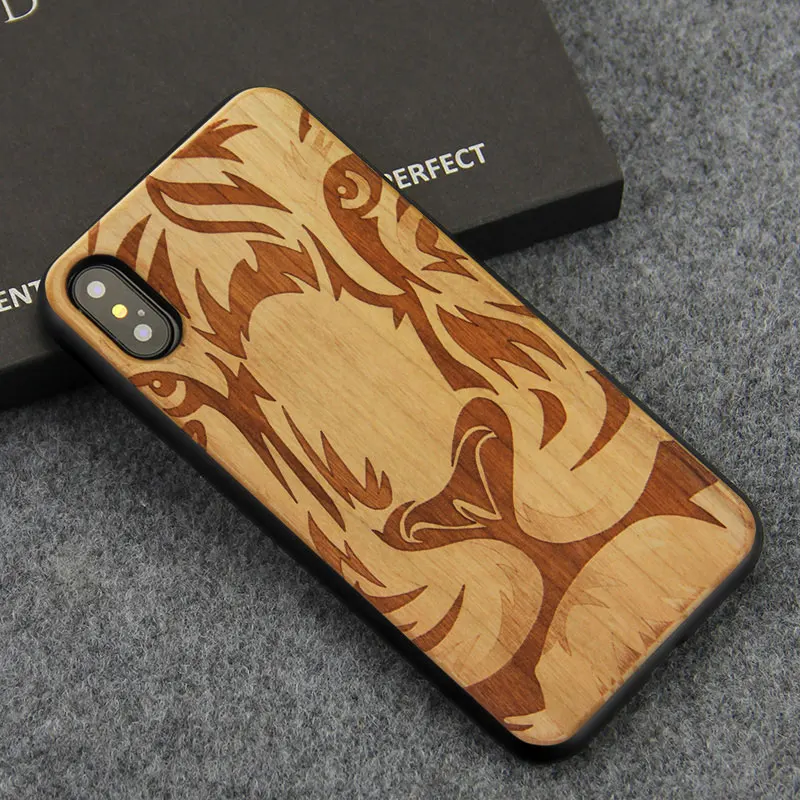 Cherrywood Lion Для iPhone X XS XR чехол с гравировкой по натуральному дереву ударопрочный жесткий чехол на заднюю панель для Apple iPhone XS Max чехол для телефона s - Цвет: Cherrywood Lion
