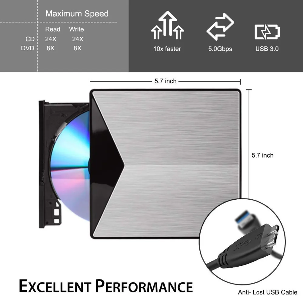 Внешний DVD привод USB 3 0 CD +/-RW горелки Rewriter плеер оптический Superdrive высокоскоростной