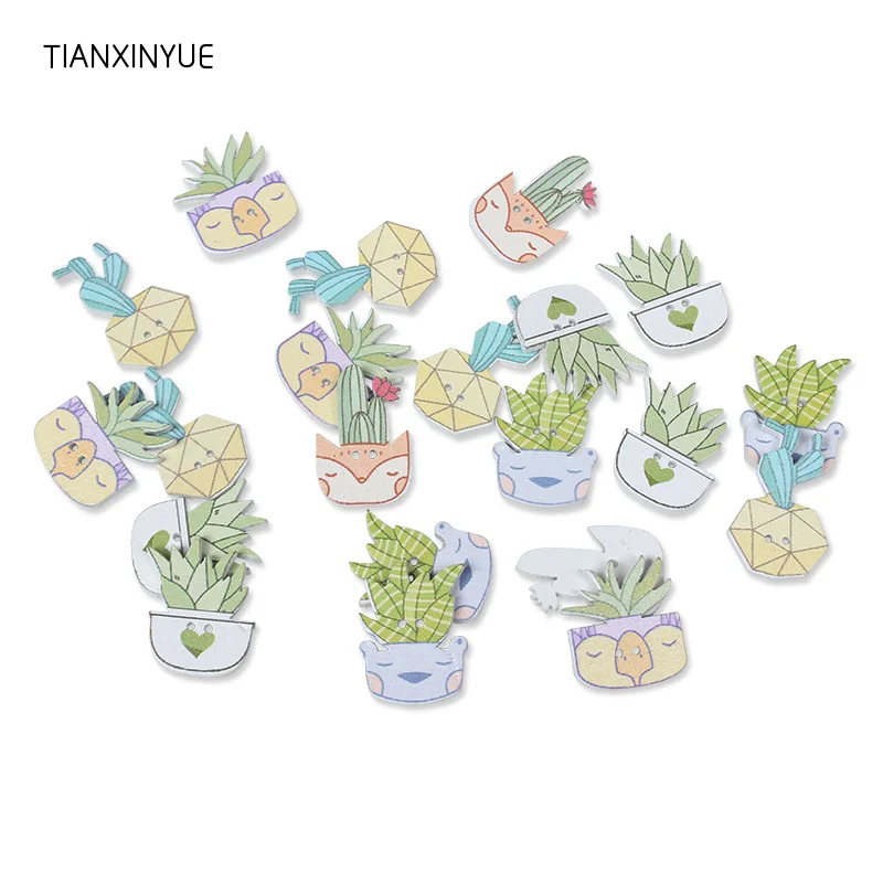 

TIANXINYUE Green plants Button Sewing Scrapbooking Two Holes wooden bonsai Button DIY Clothing Accessories