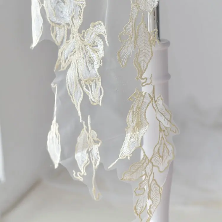 1Piece White Gold Embroidered Lace Fabrics For African French Lace Fabric High Quality 3D Lace Applique For Wedding Dress (art.: 7b184e58d) - 7b184e58d