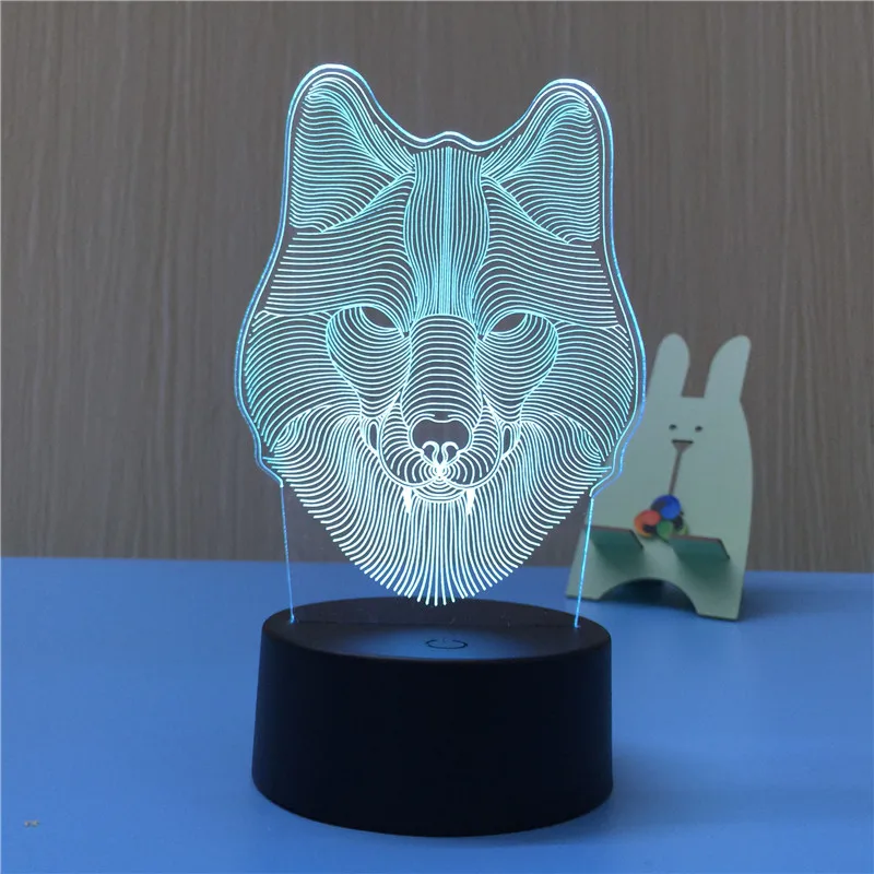 Ночник светильник голова волка 3D светодиодный настольная лампа для сна