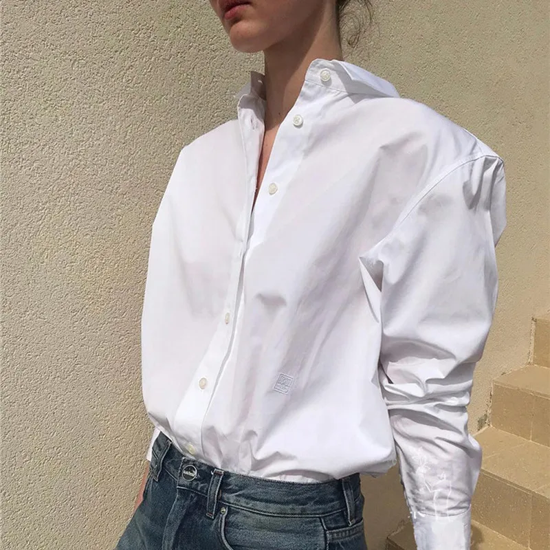 Женская блузка, рубашка, хлопок, белый светильник, желтый цвет, blusas boy friend style, высокое качество, негабаритный Топ, новинка, ins fashion