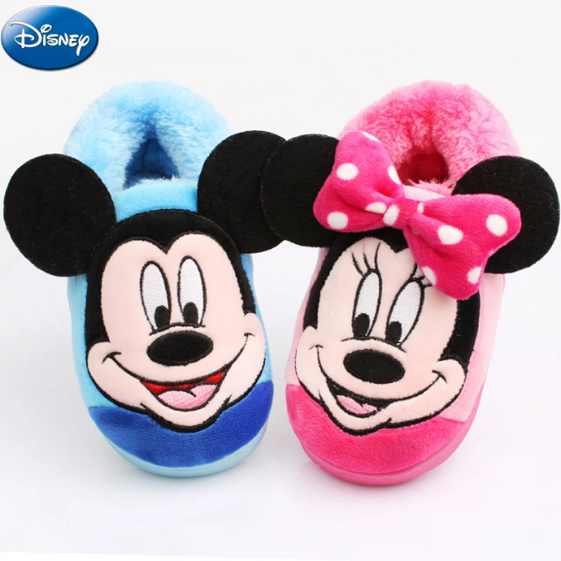 Disney мультфильм детская хлопковая обувь новые нескользящие для мальчиков и девочек теплые домашние тапочки Микки осень Зимние хлопковые тапочки